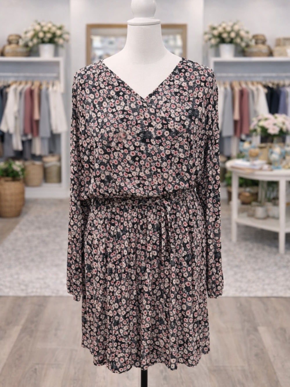 White Birch 3X Floral Dress Tie Waist Long Sleeve Boho Plus Size NWOT